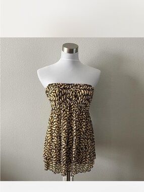 Diane Von Furstenberg Strapless Brown and Cream Printed Top